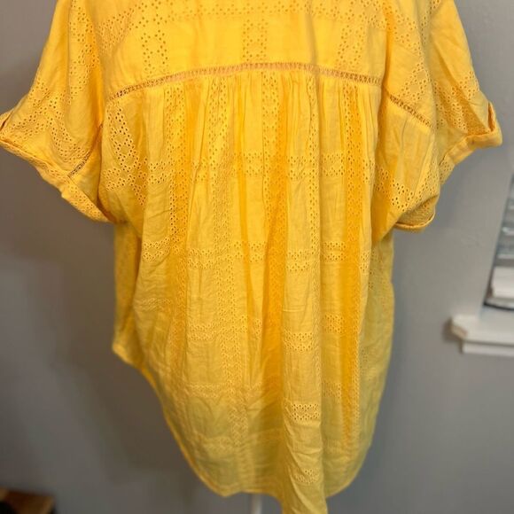 Sundance Tensift Eyelet Yellow Button Down Shirt Small Boho Oversized - Picture 5 of 12